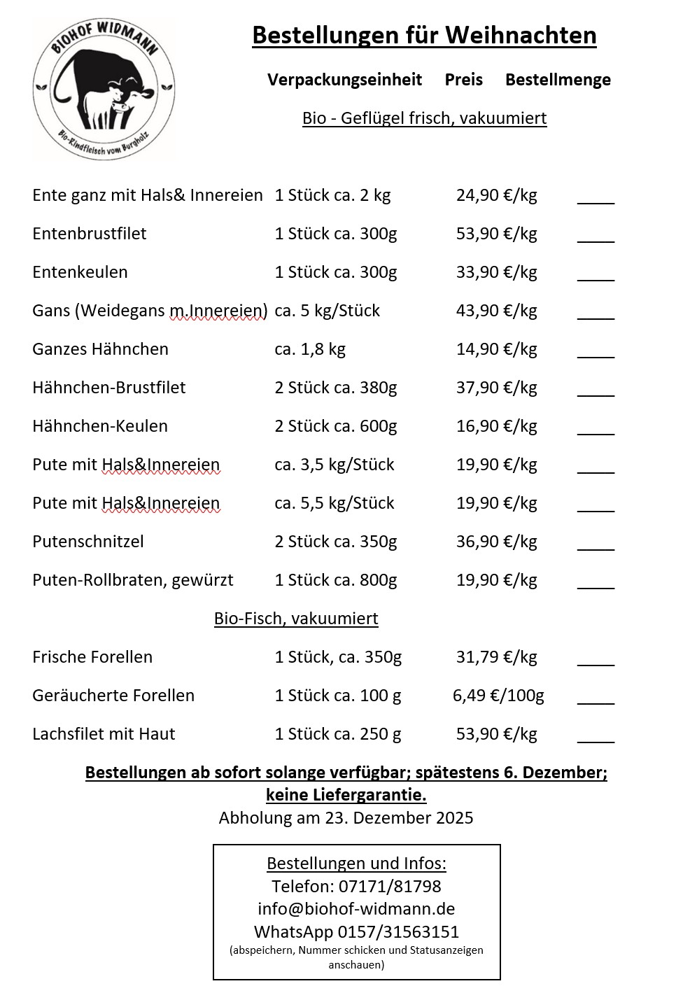 Geflügel Weihnachten 2025